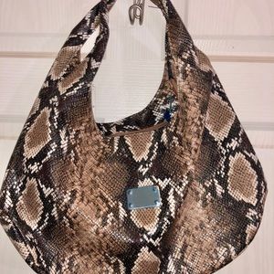 Brown snake embossed leatherette shoulder bag